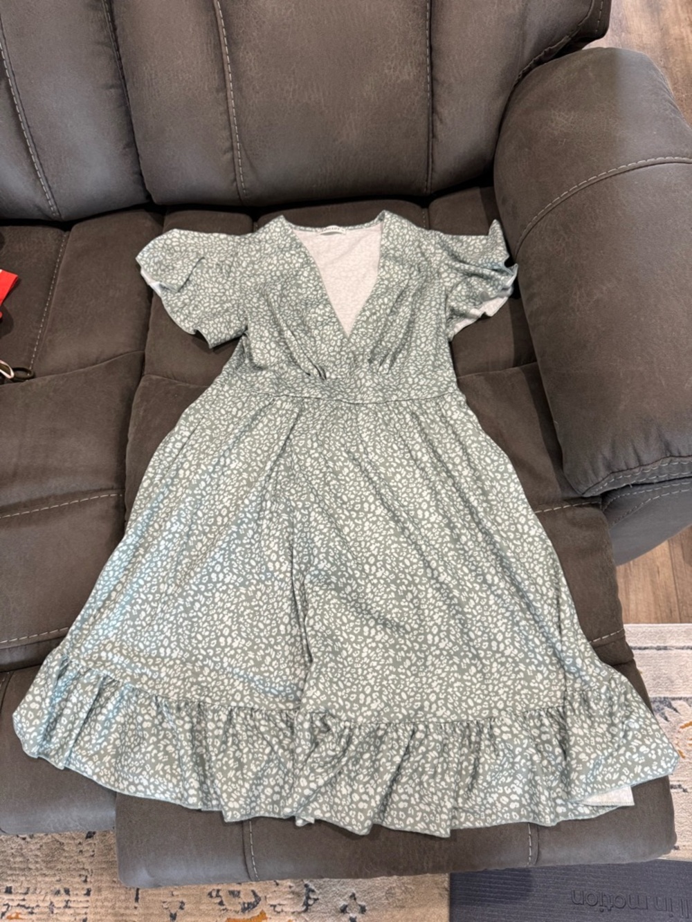 Torary Sage Green and White Midi Dress